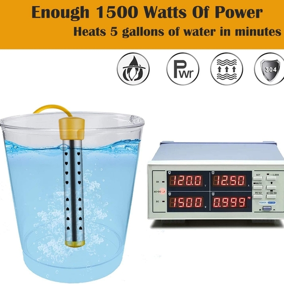 1500W Immersion Water Heater with Thermostat, Anti-Dry Burning Temperature Cont - Picture 9 of 16